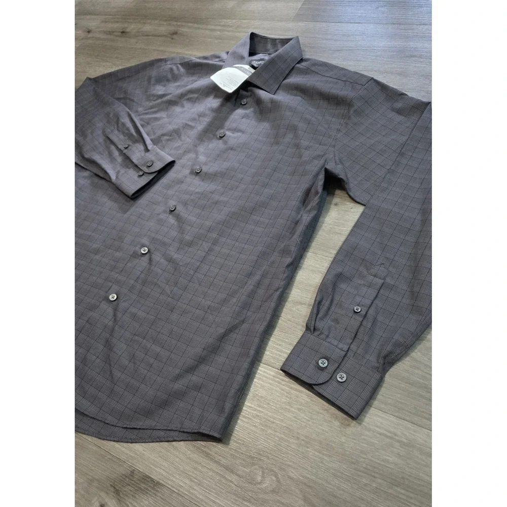 Kenneth Cole Awearness Men's Shirt 16.5 34/35 Gray Check Button Up SLIM FIT NWT